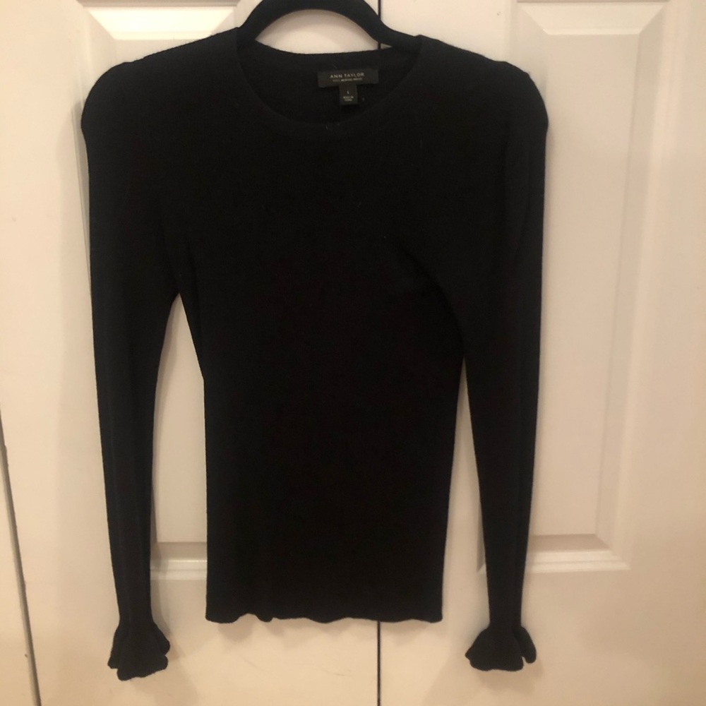 Ann Taylor ruffle cuff merino wool sweater